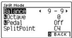 Split Mode Balance 9 - 9 Octave 0 Pedal Off SplitPoint C4 3 BACK