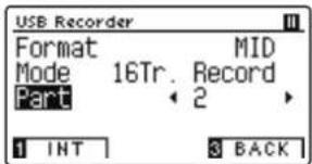 USB Recorder Format MID Mode 16Tr. Record Part 2 1 INT 3 BACK