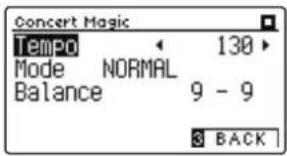 Concert Magic Tempo 130 Mode NORMAL Balance 9 - 9 3 BACK