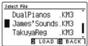 Select File DualPianos .KM3 James'Sounds.KM3 TakuyaReg .KM3 2 LOAD 3 BACK