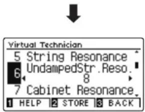 Virtual Technician 5 String Resonance 6 UndampedStr.Reso. 7 Cabinet Resonance 1 HELP 2 STORE 3 BACK