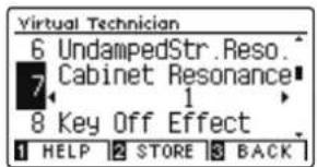 Virtual Technician 6 UndampedStr.Reso. 7 Cabinet Resonance 1 8 Key Off Effect 1 HELP 2 STORE 3 BACK