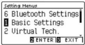 Setting Menus 6 Bluetooth Settings 1 Basic Settings 2 Virtual Tech. 2 ENTER 3 EXIT