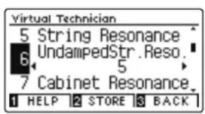 Virtual Technician 5 String Resonance 6 UndampedStr.Reso. 7 Cabinet Resonance. 1 HELP 2 STORE 3 BACK