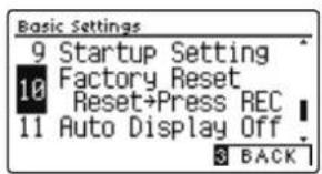 Basic Settings 9 Startup Setting Factory Reset Reset+Press REC 10 11 Auto Display Off BACK