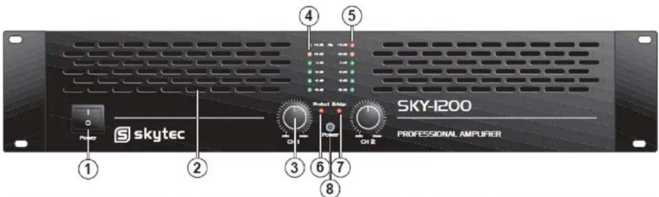 SKY-1200 PROFESSIONAL AMPUER Skytec Power CH 1 Power Bridge CH 2 ① ② ③ ④ ⑤ ⑥ ⑦ ⑧