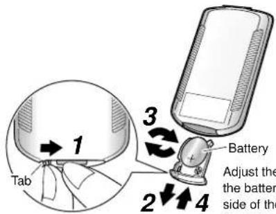Tab 1 3 2 4 Battery Adjust the the battery side of the