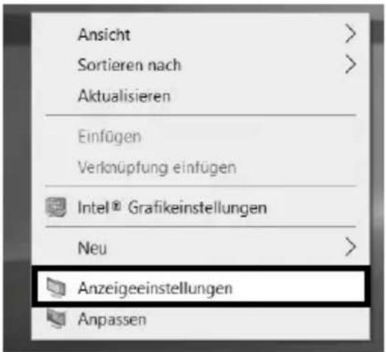 Ansicht Sortieren nach Aktualisieren Einfügen Verknüpfung einfügen Intel® Grafikeinstellungen Neu Anzeigeeinstellungen Anpassen