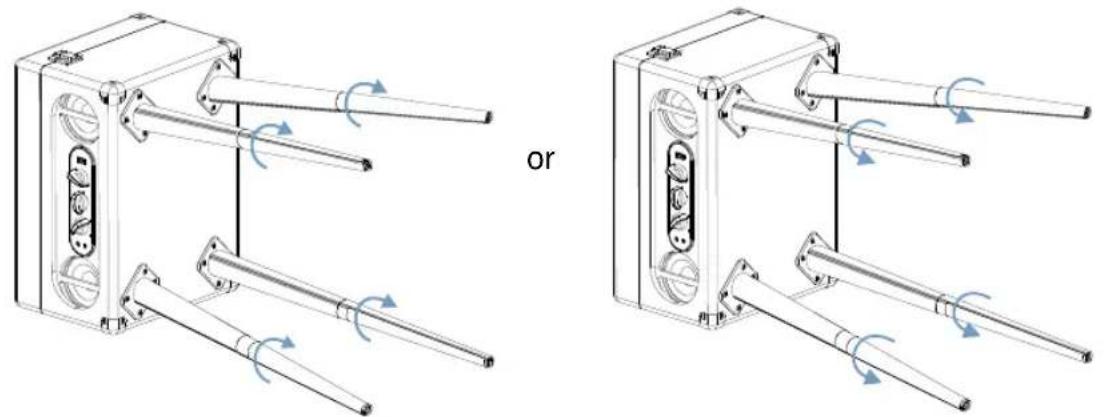 Technical illustration of two mechanical assembly setups with rotating shafts and housing (no text or symbols)