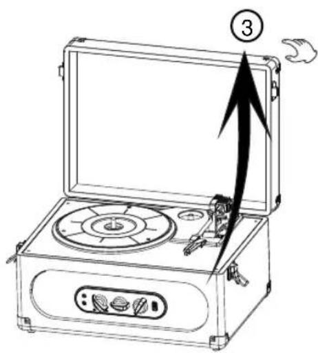 Diagram of a portable stove with labeled parts and an arrow indicating upward motion, marked with number 3.