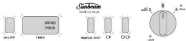 ON/OFF DRIND POUR TIMER Sunbeam SANDITA PLUS MANUAL SHOT LIGHT WATTS CLARK