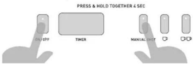 PRESS & HOLD TOGETHER 4 SEC ON/OFF TIMER MANUAL/SHOT □ □ □