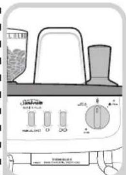 Diagram of a blender oven with labeled control buttons and indicator lights