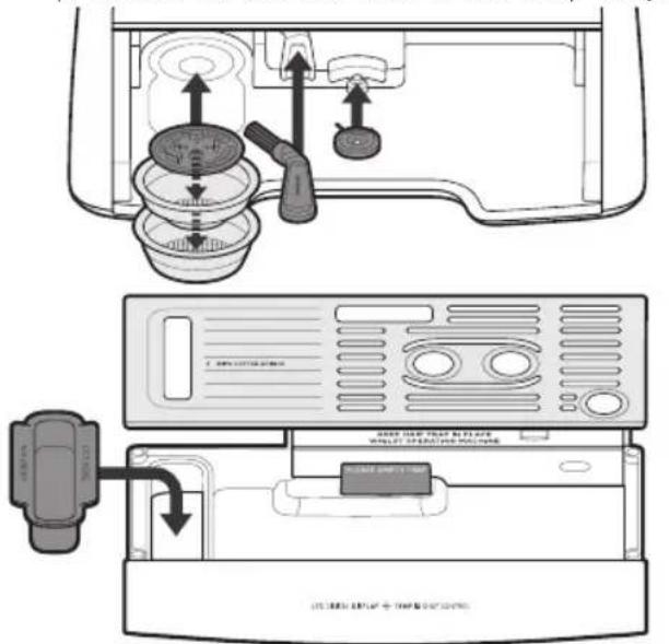 Diagram showing a device interior with fan, control panel, and power adapter connected to a monitor displaying 'NEW LINE TEST RELIATE' and 'NEW PARTS TEST'.