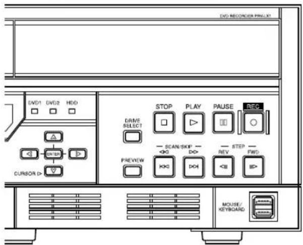 DVD RECORDER PINGLED EVD1 DVD2 HDD DRIVE REJECT STOP PLAY PAUSE REC SCAN/SKIP PREVIEW STEPS FWD KCK DOI CURSOR >
