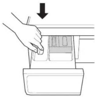 Illustration of a hand pressing down on a mechanical component with a downward arrow (no text or symbols)