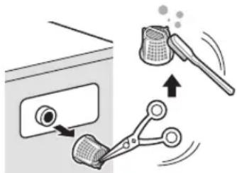 Diagram illustrating a cleaning process with labeled components and directional arrows indicating steps.