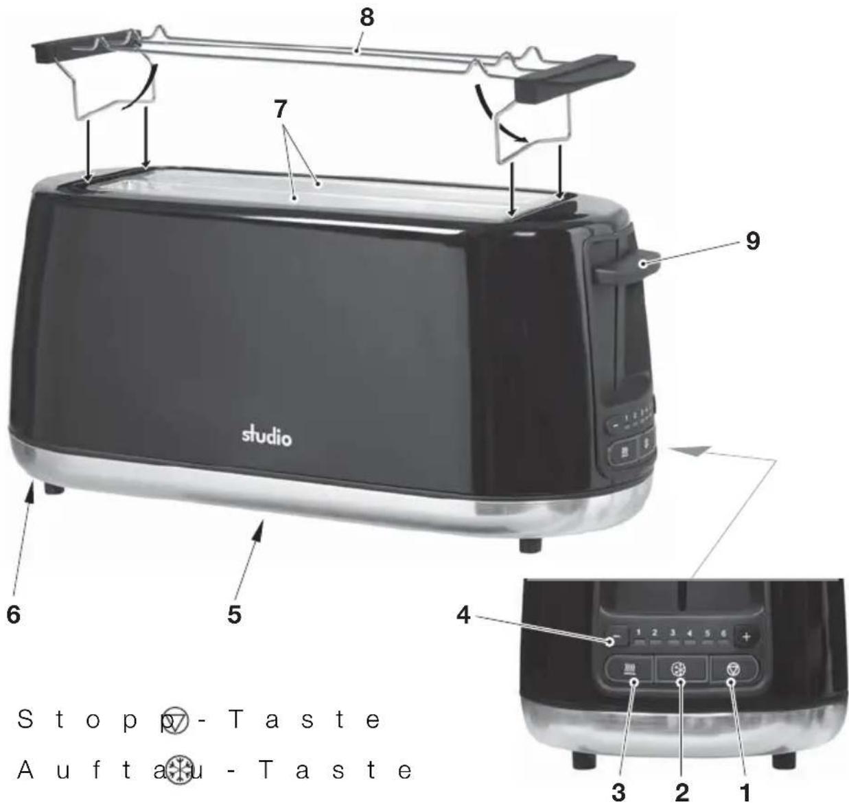 8 7 9 6 5 4 1 2 3 4 5 6 + 3 2 1 Studio Stop - Taste Auftau - Taste