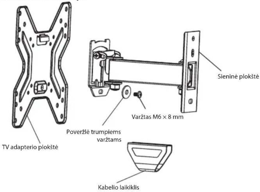 TV adapterio plokštė Poveržlė trumpiems varžtams Varžtas M6 × 8 mm Sieninė plokštė Kabelio laikiklis