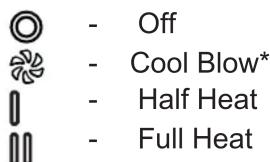- Off - Cool Blow* - Half Heat - Full Heat