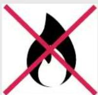 Warning symbol for flames crossed out, indicating no fire protection