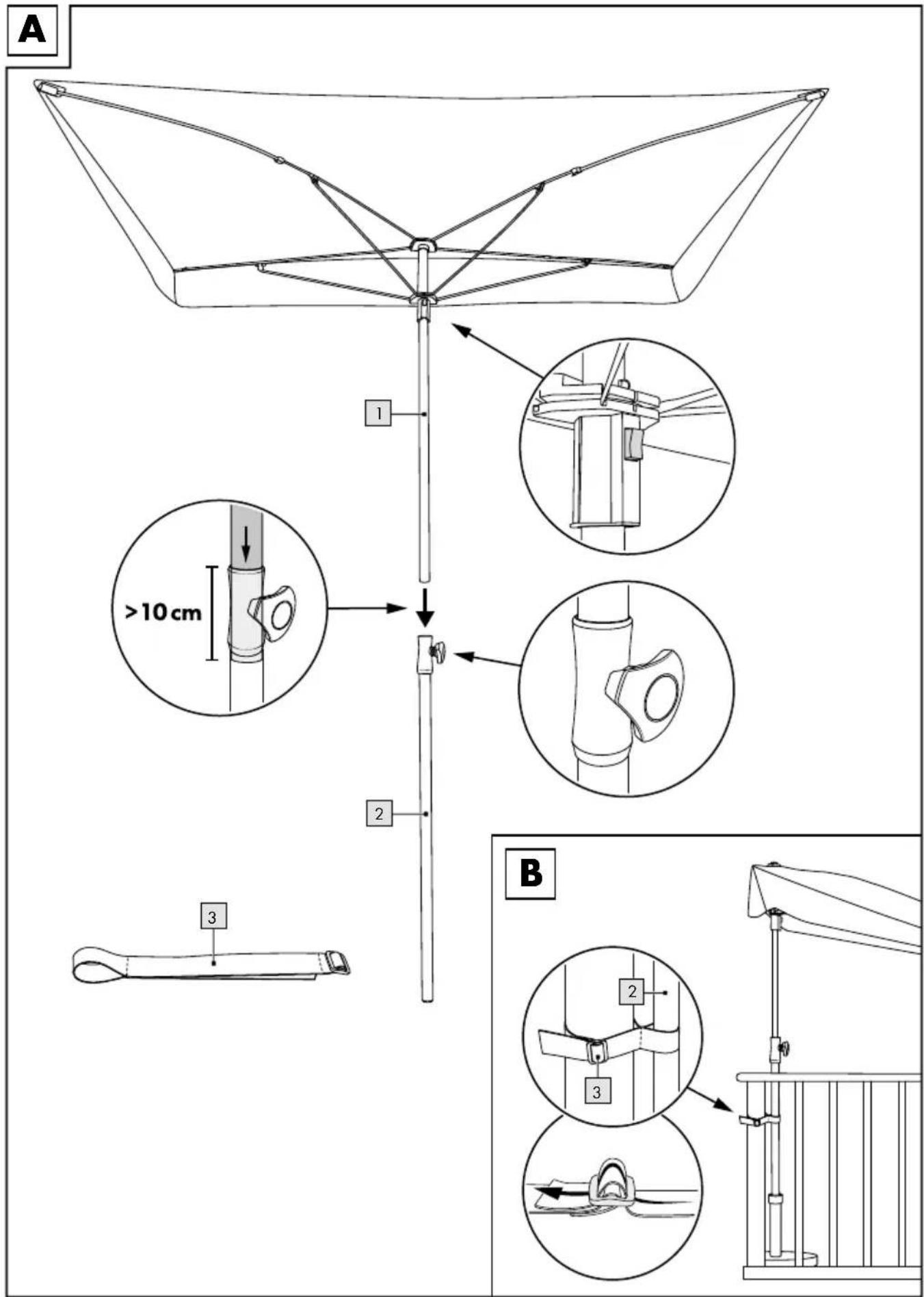 A 1 >10 cm 2 3 B 2 3