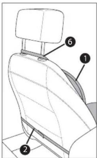 Technical diagram of a car interior with numbered components labeled 1, 2, and 6