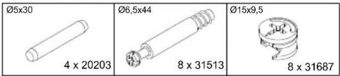Ø5x30 4 x 20203 Ø6.5x44 8 x 31513 Ø15x9.5 8 x 31687