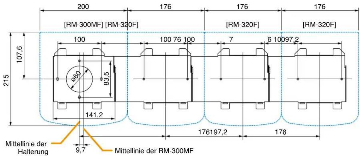 200 176 176 176 [RM-300MF] [RM-320F] [RM-320F] [RM-320F] 100 100 76 100 7 6 10097,2 107,6 Ø60 83,5 141,2 176197,2 176 215 Mittellinie der Halterung 9,7 Mittellinie der RM-300MF