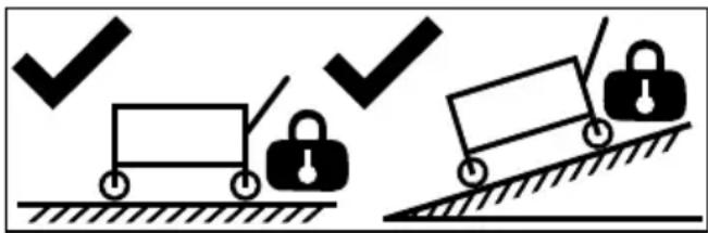 Diagram showing two cars on a slope with checkmarks indicating failure or rejection, suggesting collision or hazard.