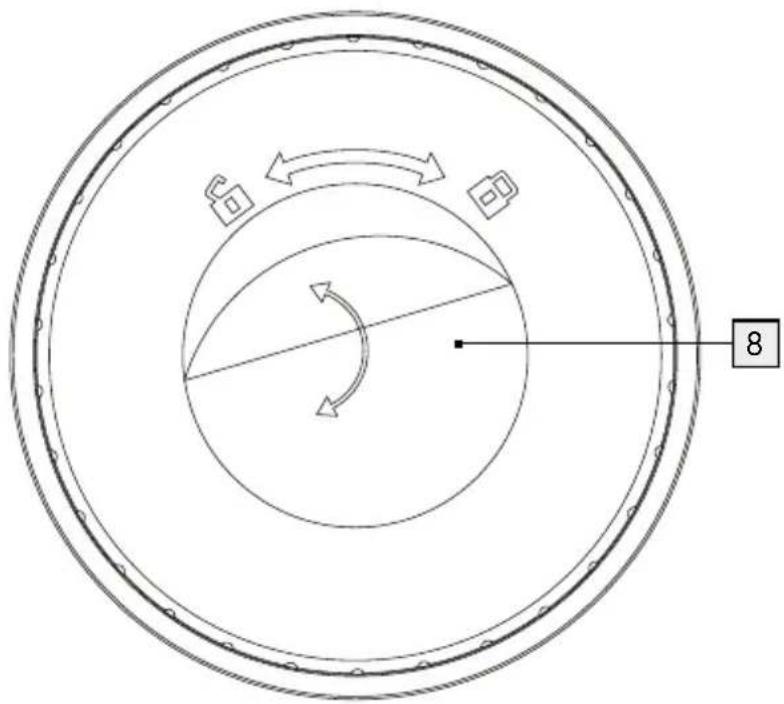 Technical diagram showing concentric circular components with directional arrows and a labeled section marked '8'