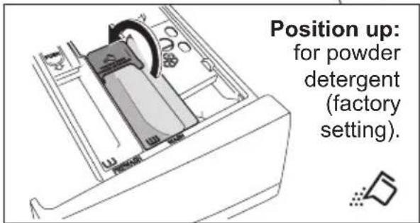 Position up: for powder detergent (factory setting).