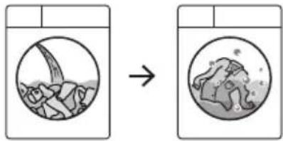 Diagram showing a container with fish and a globe, transforming into a container with a globe and water.