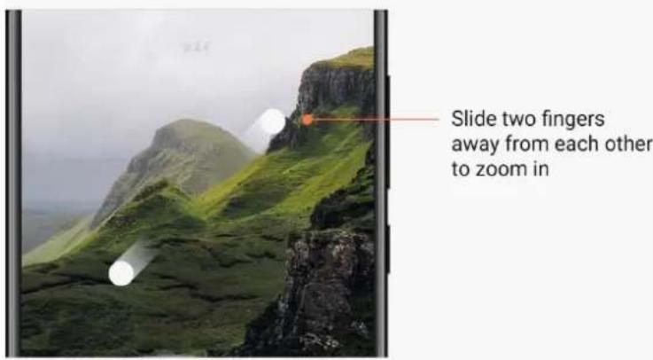 Slide two fingers away from each other to zoom in.