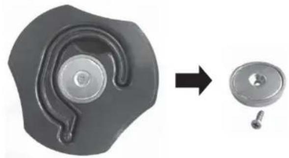 Mechanical component with a circular head and curved side, shown in two views: one before and one after (no text or symbols)