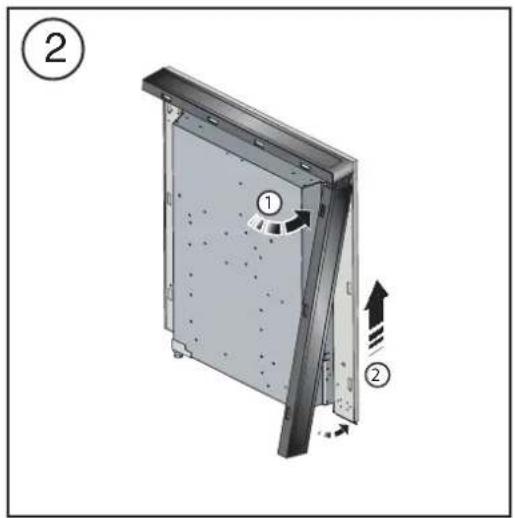 Diagram of a door frame with labeled components and directional arrows indicating movement or force