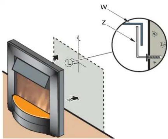 Technical diagram of a furnace or stove with labeled components and directional arrows, including a magnified inset showing internal structure.