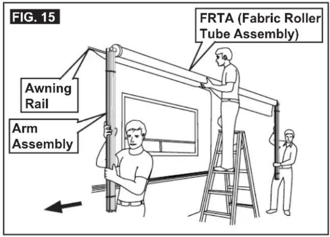 FIG. 15 AWNING Rail Arm Assembly FRTA (Fabric Roller Tube Assembly)