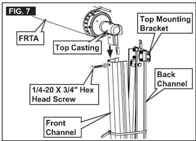 FIG. 7 FRTA Top Casting 1/4-20 X 3/4" Hex Head Screw Front Channel Top Mounting Bracket Back Channel