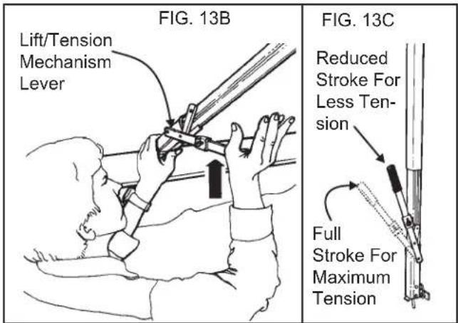 FIG. 13B Lift/Tension Mechanism Lever FIG. 13C Reduced Stroke For Less Tension Full Stroke For Maximum Tension