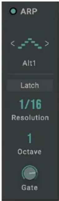 ARP < > Alt1 Latch 1/16 Resolution 1 Octave Gate