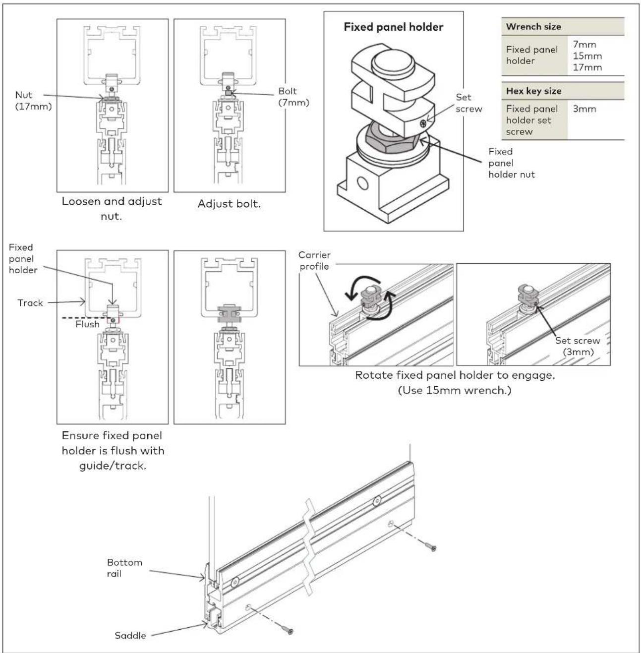 Dormakaba HSW-ES - Adjusting and securing fixed panel door - 1