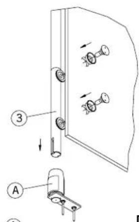 Technical diagram showing a door lock mechanism with labeled parts and directional arrows indicating movement or assembly.
