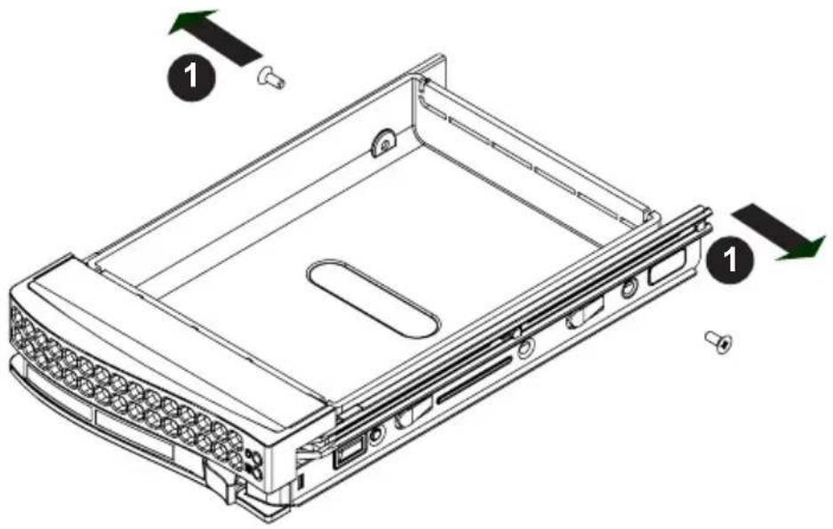 Technical diagram of a computer rack with labeled components and directional arrows indicating assembly or movement.