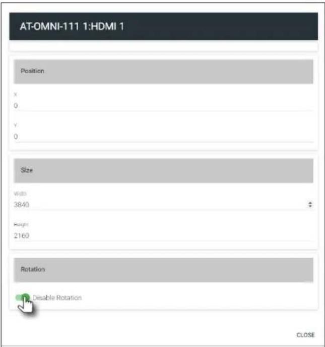 AT-OMNI-111 1:HDMI 1 Position X 0 Y 0 Size Width 3840 Height 2160 Rotation Disable Rotation CLOSE