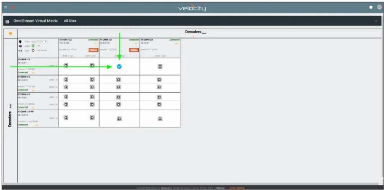 velocity OmniStream Virtual Matrix All Sites Decoders Encoders AT-OMM-122 Connected AT-OMM-121 Connected AT-OMM-021 Connected 16.3.8.125 06.3.8.125 16.3.8.07 Connection Number: 121 (0000) Connection: 121 (0000) AT-OMM-111 16.3.8.111 Connected AT-OMM-012 16.3.8.112 Connection AT-OMM-012 16.3.8.113 Connection AT-OMM-111.497 16.3.8.114 Connection AT-OMM-111.498 16.3.8.115 Connection