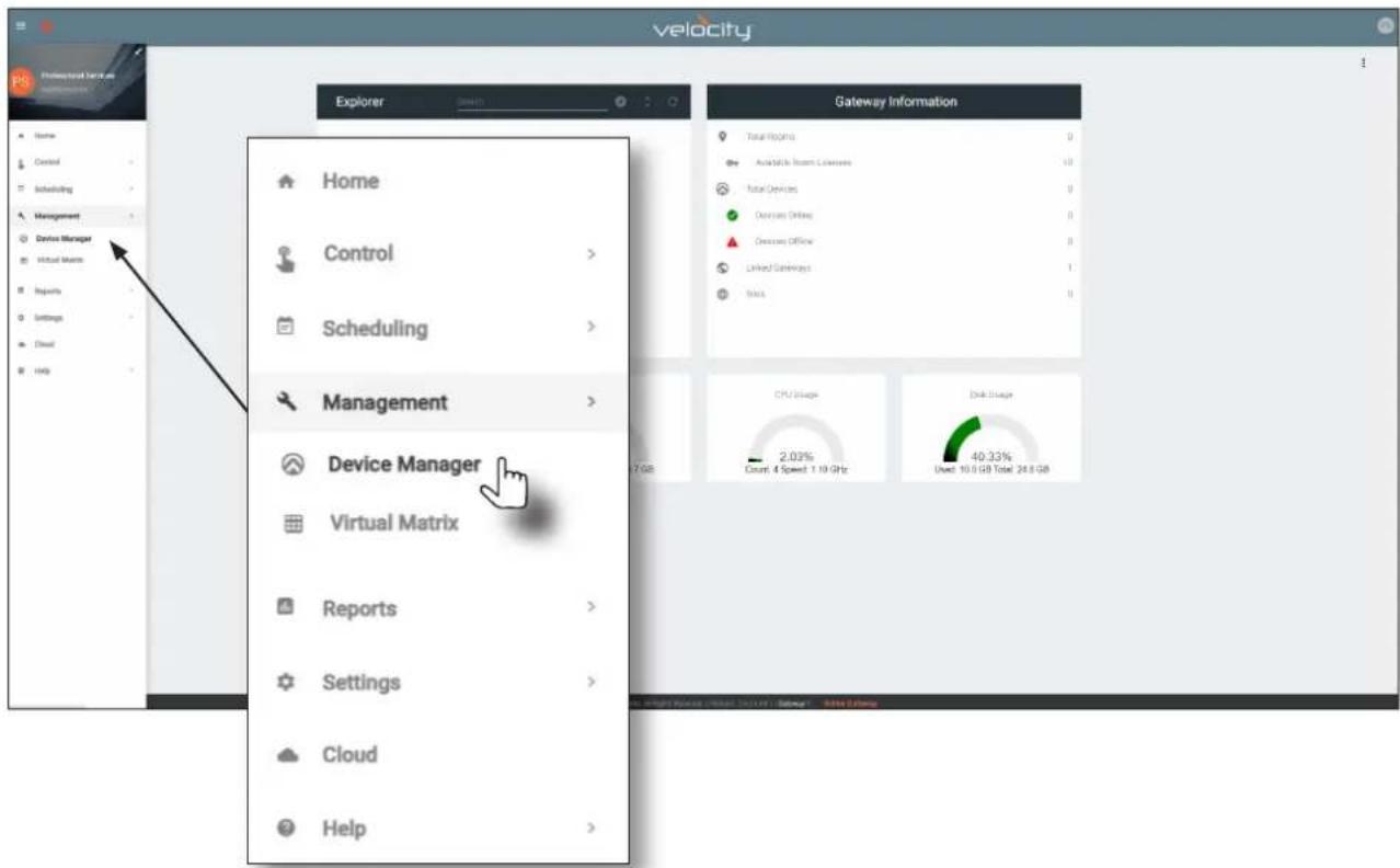 velocity Explorer Home Control Scheduling Management Device Manager Virtual Matrix Reports Settings Direct Help Gateway Information Total Reports Aviation & Short Licenses Total Devices Access Online Access Offline Linked Gateways Sales Device Manager Virtual Matrix Reports Settings Cloud Help 2.03% Count: 4 Speed: 1.19 GHz Disk Usage Used: 10.0 GB Total: 24.0 GB 40.33%