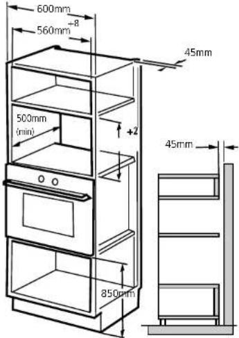 600mm 560mm +8 45mm 500mm (min) +2 O O 850mm 45mm
