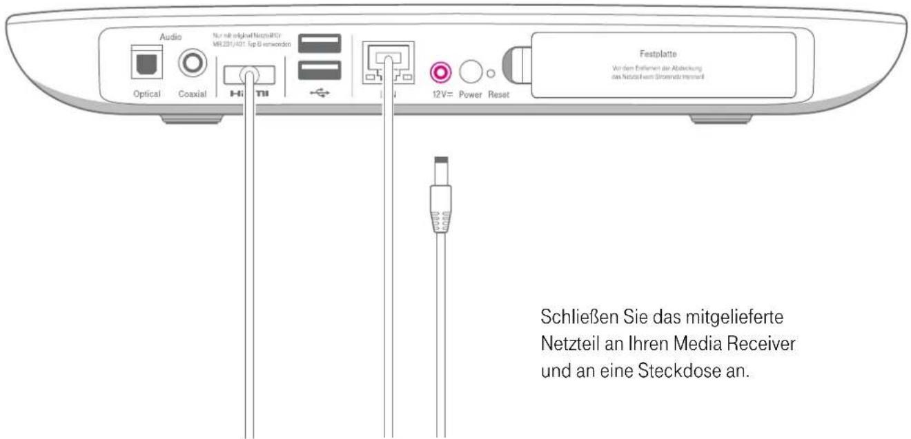 Audio Optical Coaxial Nur soll original NetzMPD MEL201/A01 Top B verworde Hi Hi 12V= Power Reset Festplatte Wer den Refieren die Abdeckung an Netzteil zum Standzu henselt Schließen Sie das mitgelieferte Netzteil an Ihren Media Receiver und an eine Steckdose an.