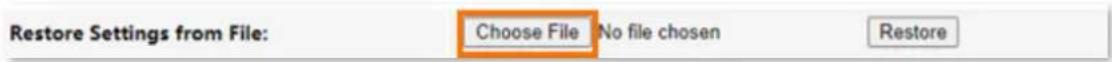 Restore Settings from File: Choose File No file chosen Restore